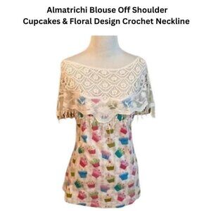 Almatrichi Blouse Off Shoulder Crochet Floral Cupcakes